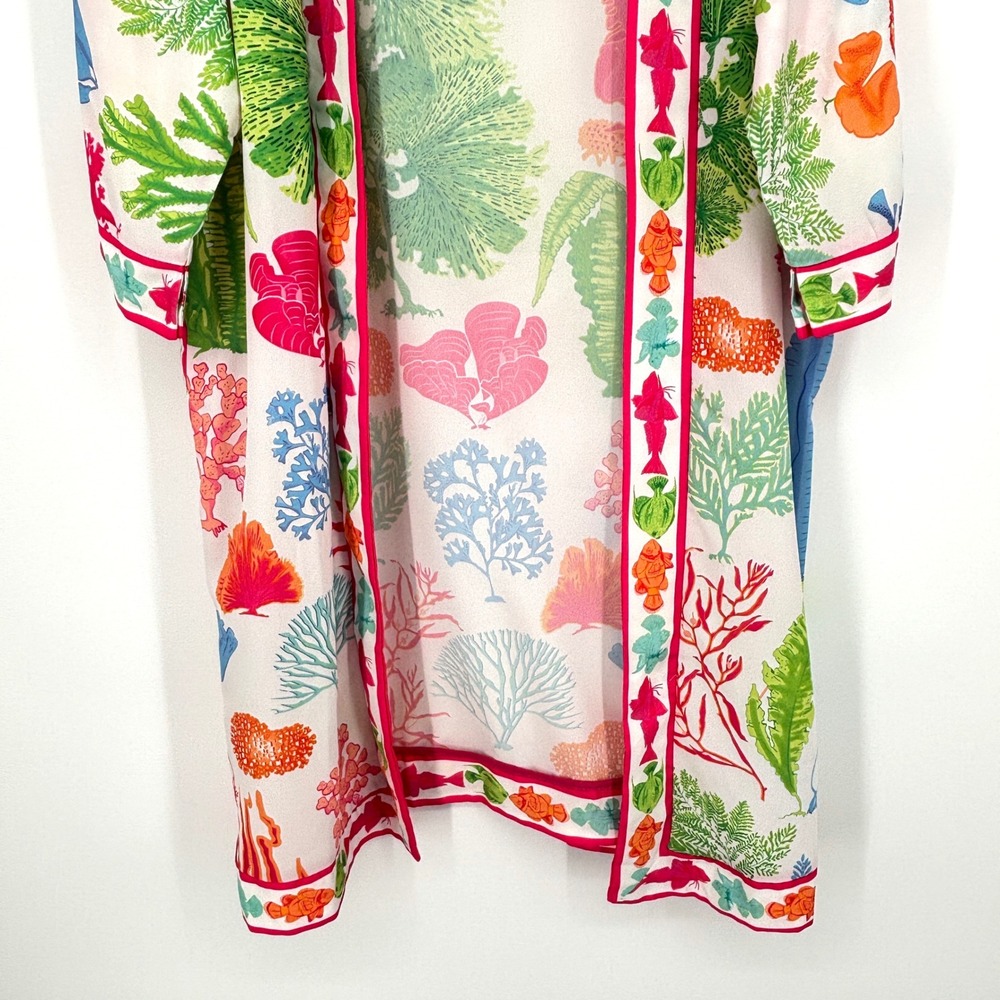Gretchen Scott Sea Sway Open Kimono Duster Jacket White Pink Green Size M/L - Picture 10 of 16